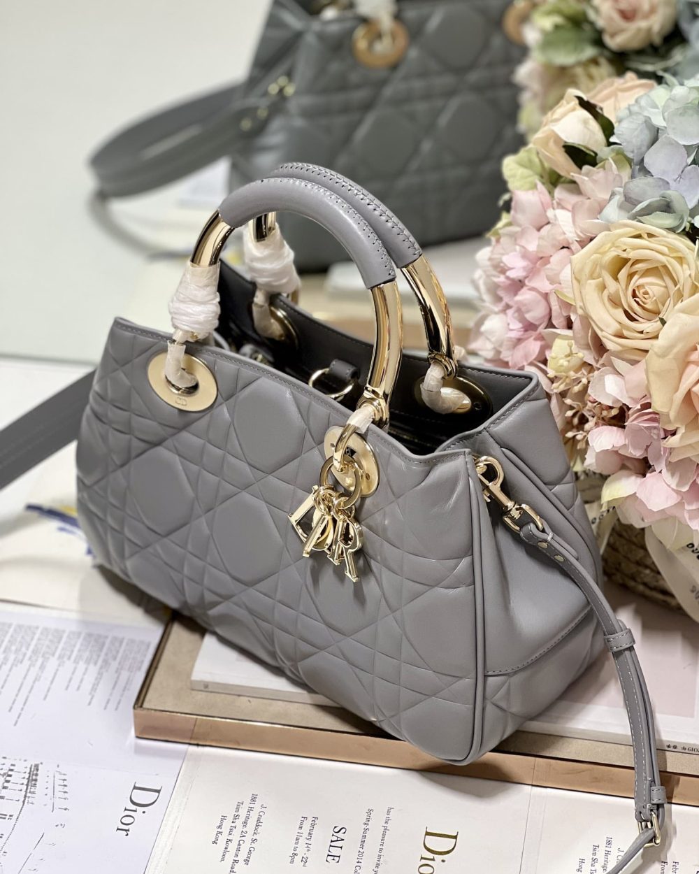 1:1 Replica The Medium Lady 95.22 Bag Black/White/Grey For Women 9.5in/ 24cm