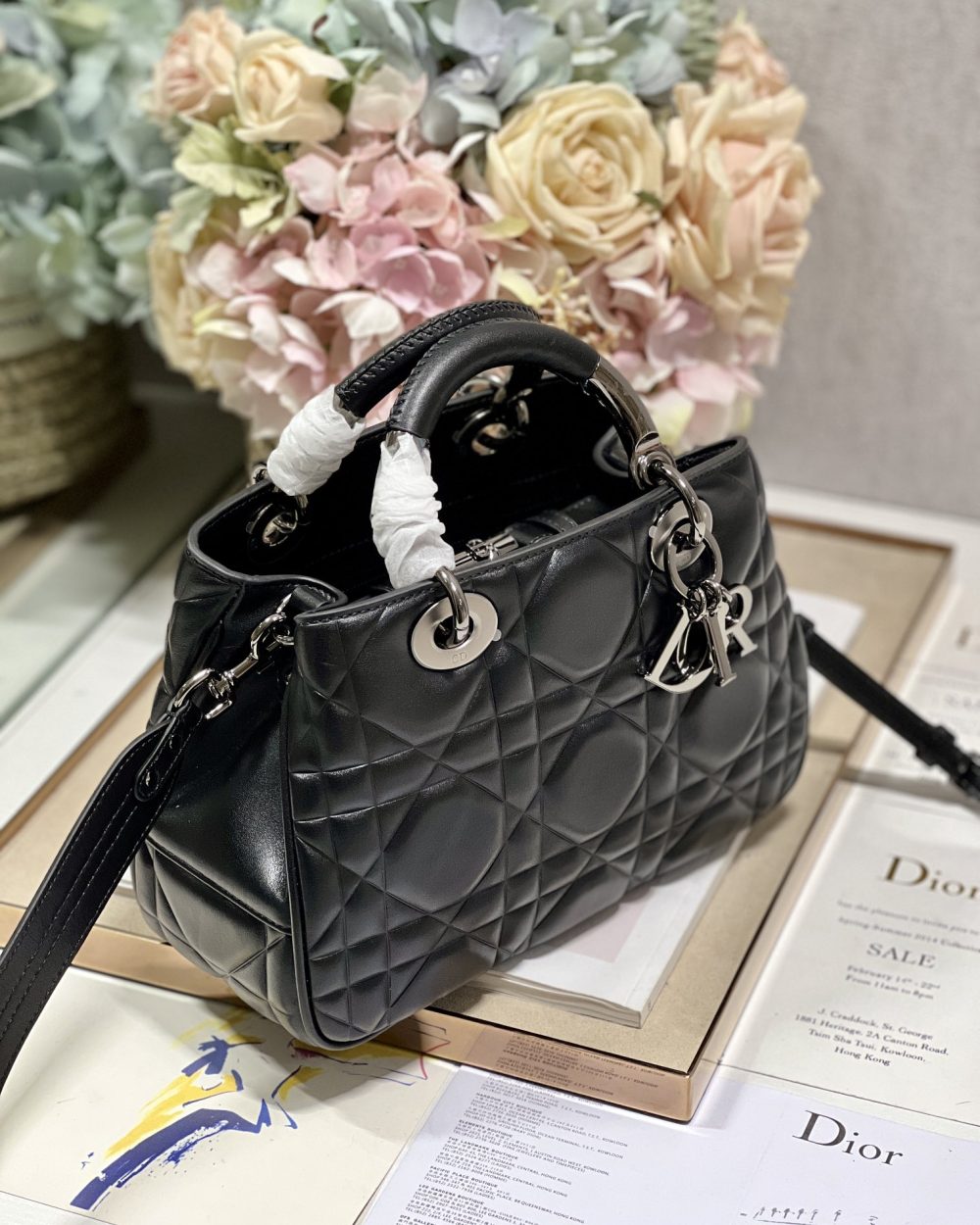 1:1 Replica The Medium Lady 95.22 Bag With Black Tone Hardware Black/White/Grey For Women 9.5in/ 24cm