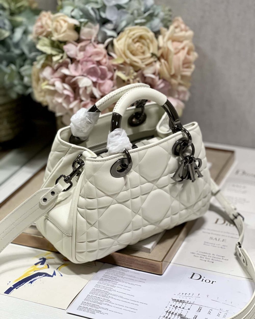 1:1 Replica The Medium Lady 95.22 Bag With Black Tone Hardware Black/White/Grey For Women 9.5in/ 24cm