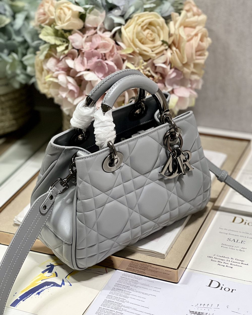 1:1 Replica The Medium Lady 95.22 Bag With Black Tone Hardware Black/White/Grey For Women 9.5in/ 24cm