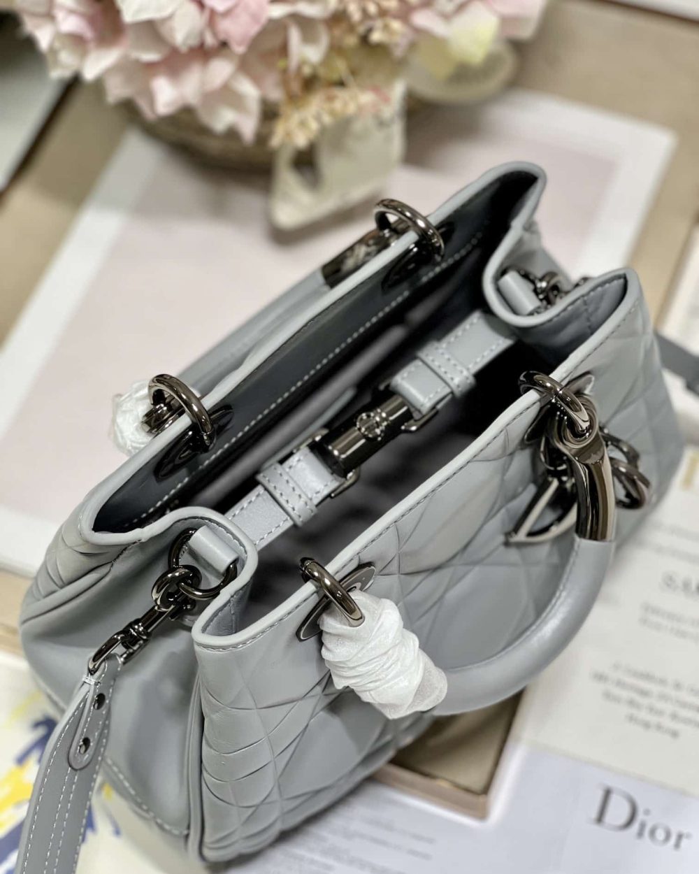 1:1 Replica The Medium Lady 95.22 Bag With Black Tone Hardware Black/White/Grey For Women 9.5in/ 24cm