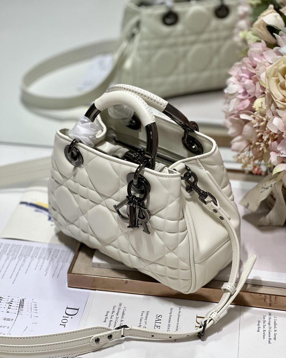 1:1 Replica The Medium Lady 95.22 Bag With Black Tone Hardware Black/White/Grey For Women 9.5in/ 24cm