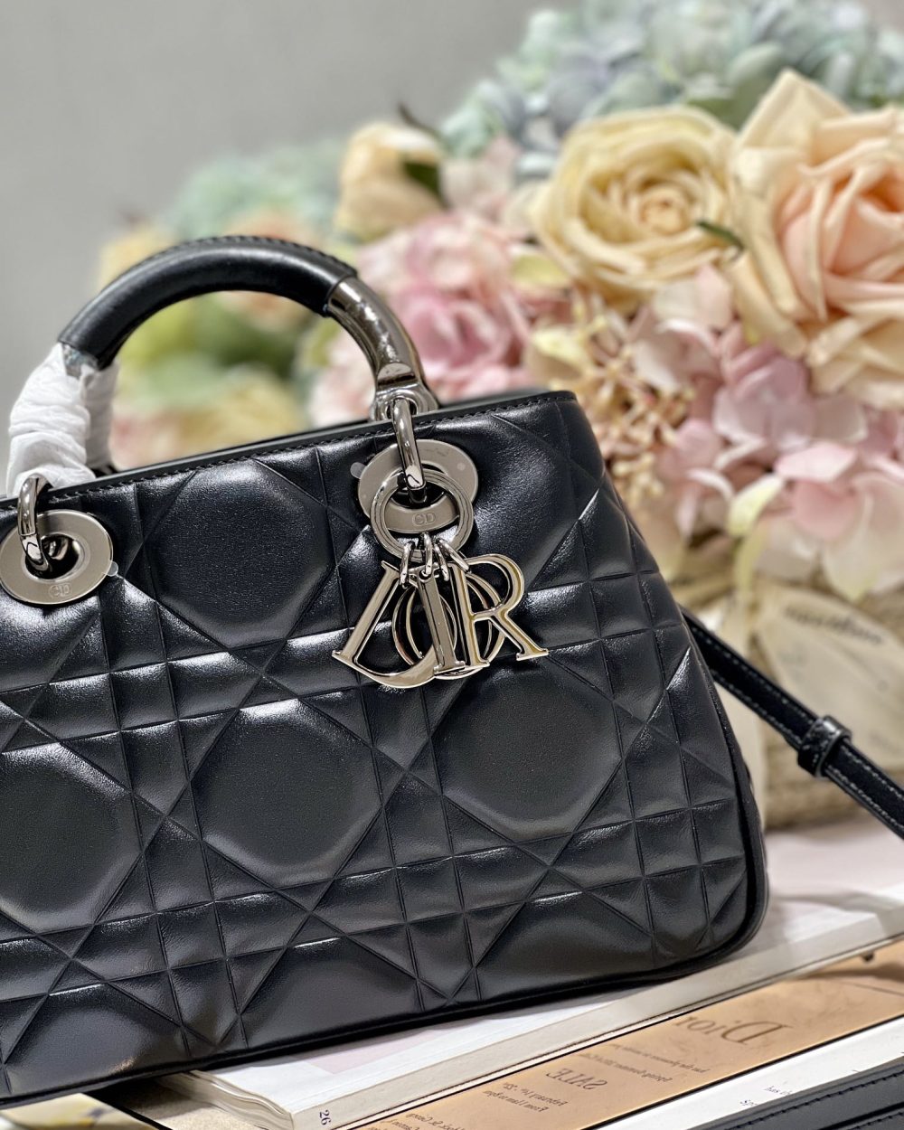 1:1 Replica The Medium Lady 95.22 Bag With Black Tone Hardware Black/White/Grey For Women 9.5in/ 24cm
