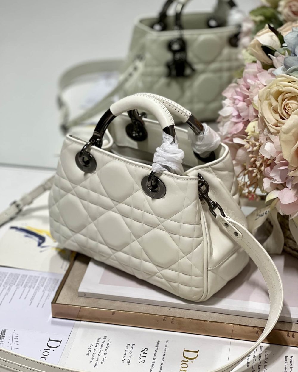1:1 Replica The Medium Lady 95.22 Bag With Black Tone Hardware Black/White/Grey For Women 9.5in/ 24cm