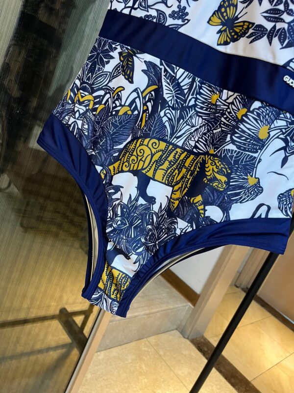 Tiger Floral Print Strap One Piece Swimsuit Blue For Women