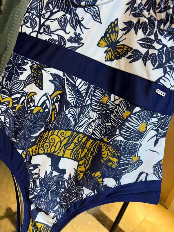 Tiger Floral Print Strap One Piece Swimsuit Blue For Women