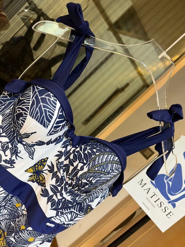 Tiger Floral Print Strap One Piece Swimsuit Blue For Women