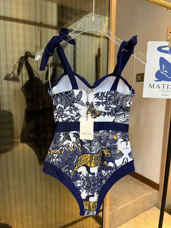 Tiger Floral Print Strap One Piece Swimsuit Blue For Women