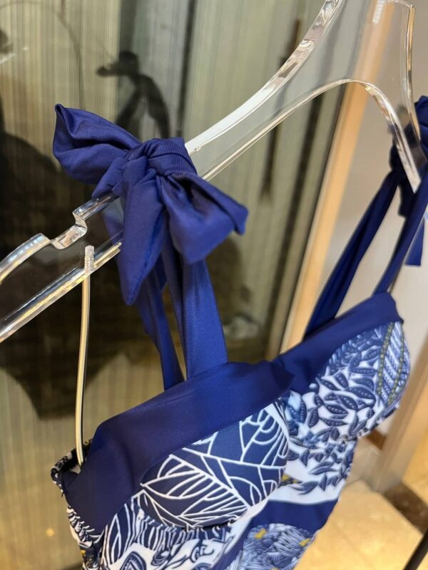 Tiger Floral Print Strap One Piece Swimsuit Blue For Women