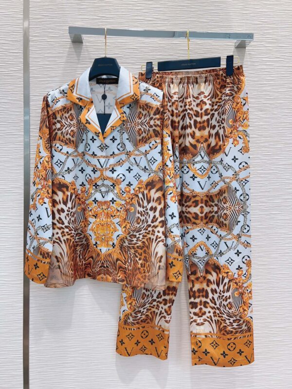 Tiger Fur Pattern Pants And Shirt Pyjama Yellow For Women