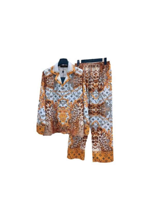 Tiger Fur Pattern Pants And Shirt Pyjama Yellow For Women