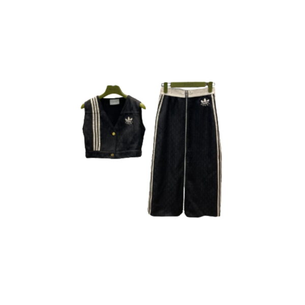 Trefoil Print And 3-Stripe Top And Skirt Black For Women