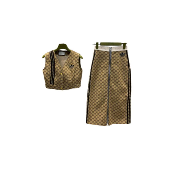 Trefoil Print And 3-Stripe Top And Skirt Brown For Women