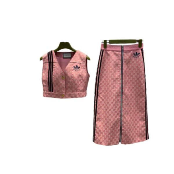 Trefoil Print And 3-Stripe Top And Skirt Pink For Women