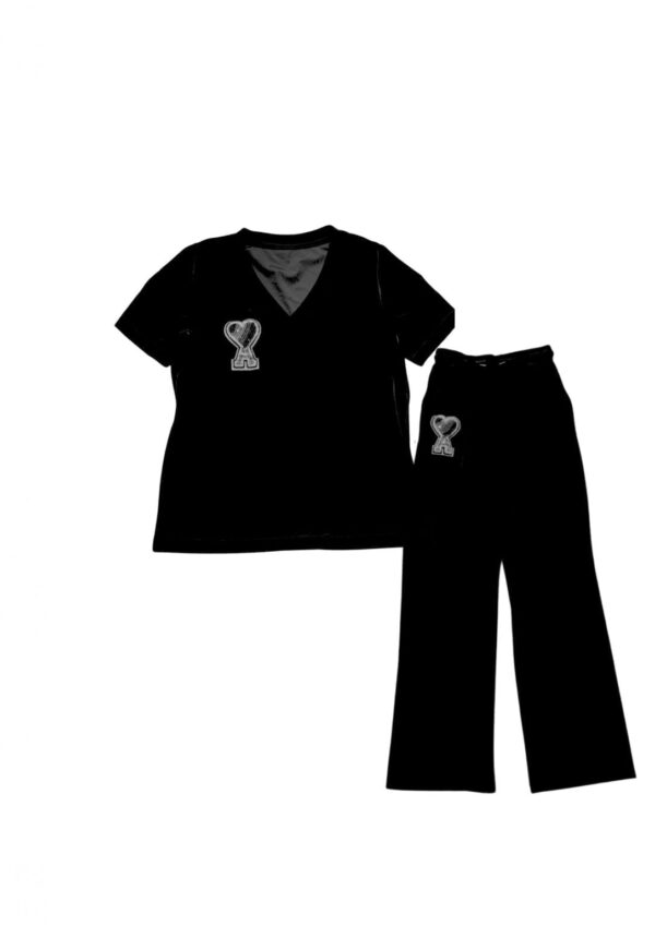 Velvet Material Trousers And Top Black For Women