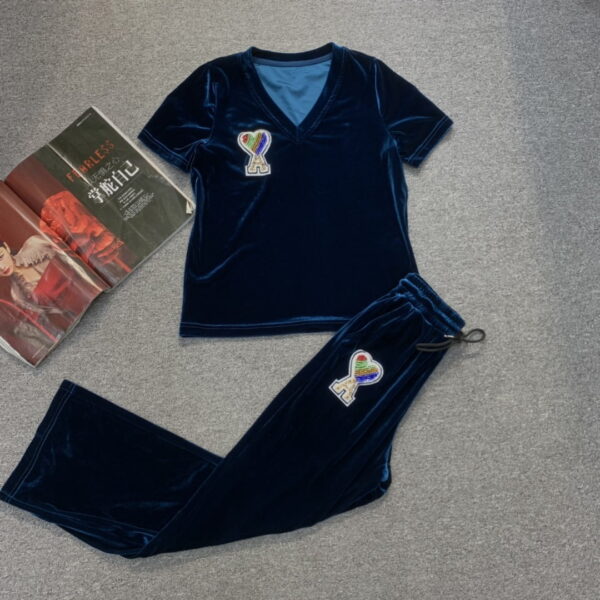Velvet Material Trousers And Top  Dark Blue For Women