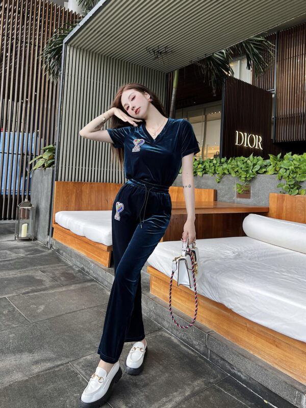 Velvet Material Trousers And Top  Dark Blue For Women