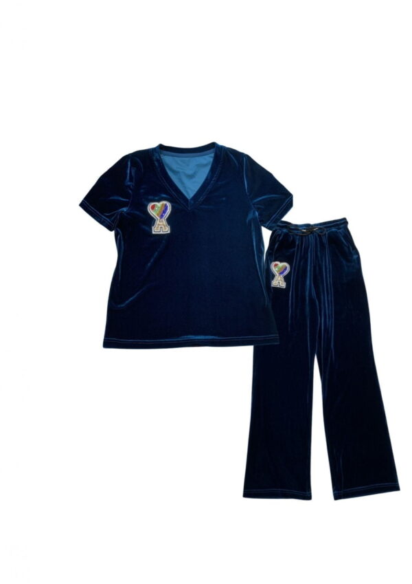 Velvet Material Trousers And Top  Dark Blue For Women