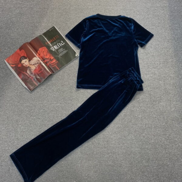 Velvet Material Trousers And Top  Dark Blue For Women