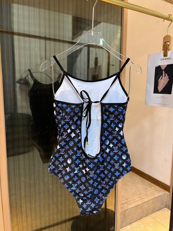 Vintage Flower Monogram One-Piece Swimsuit Dark Blue For Women