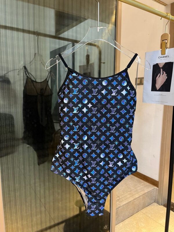 Vintage Flower Monogram One-Piece Swimsuit Dark Blue For Women