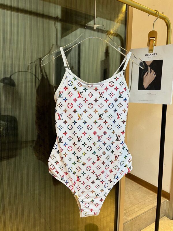 Vintage Flower Monogram One-Piece Swimsuit White For Women