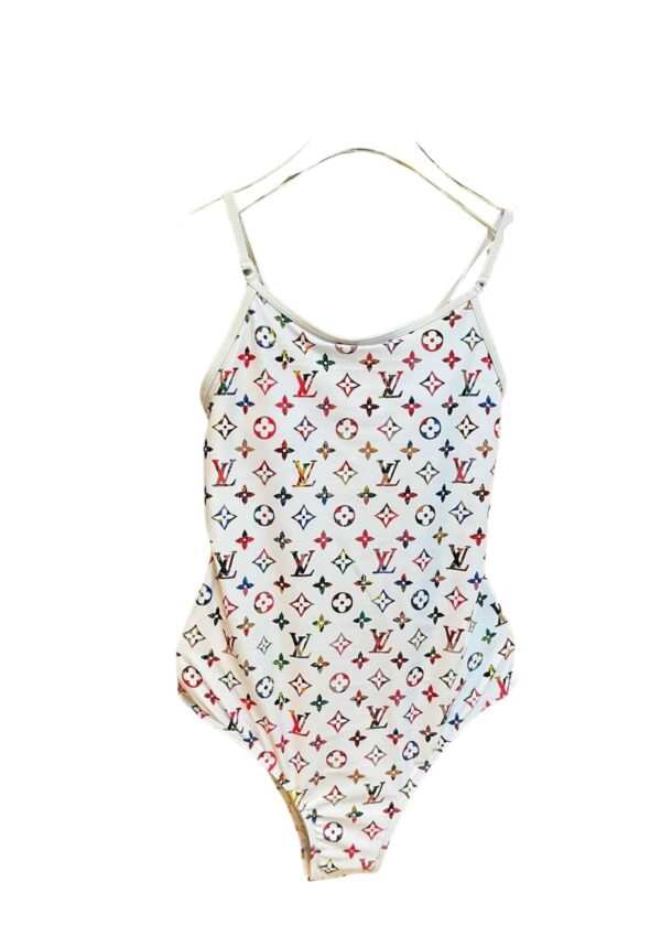 Vintage Flower Monogram One-Piece Swimsuit White For Women