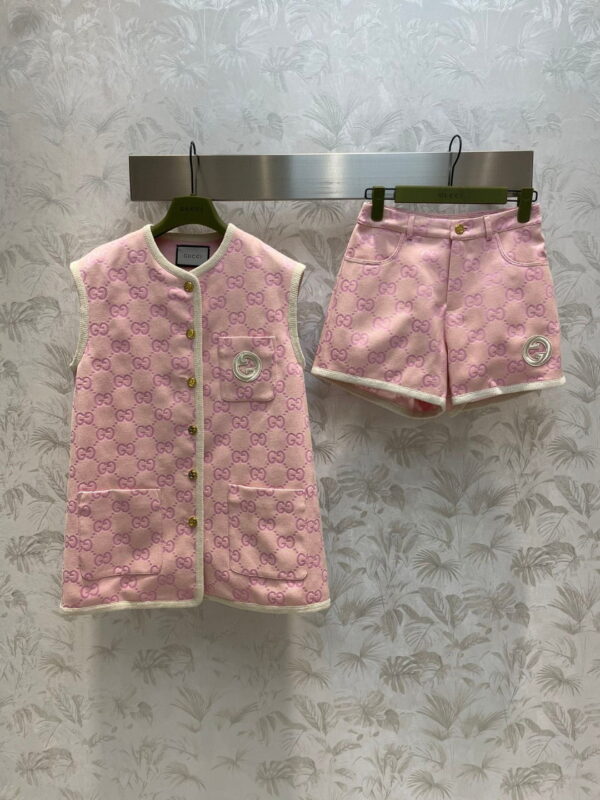 White Border Top And Shorts Pink For Women