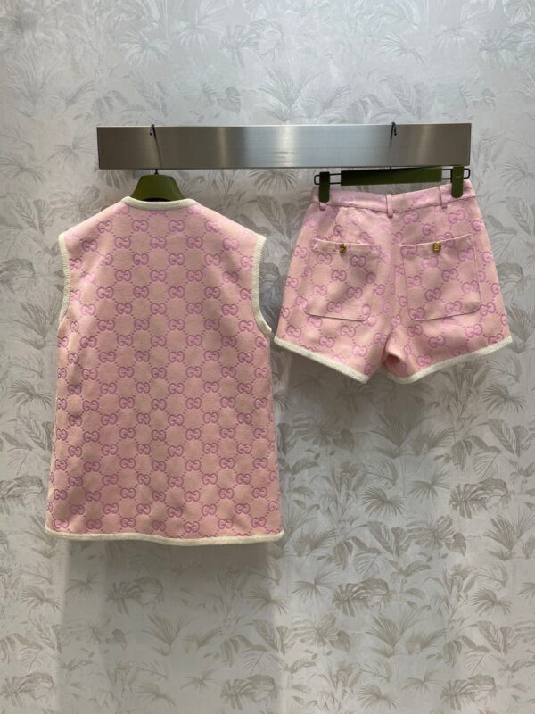 White Border Top And Shorts Pink For Women