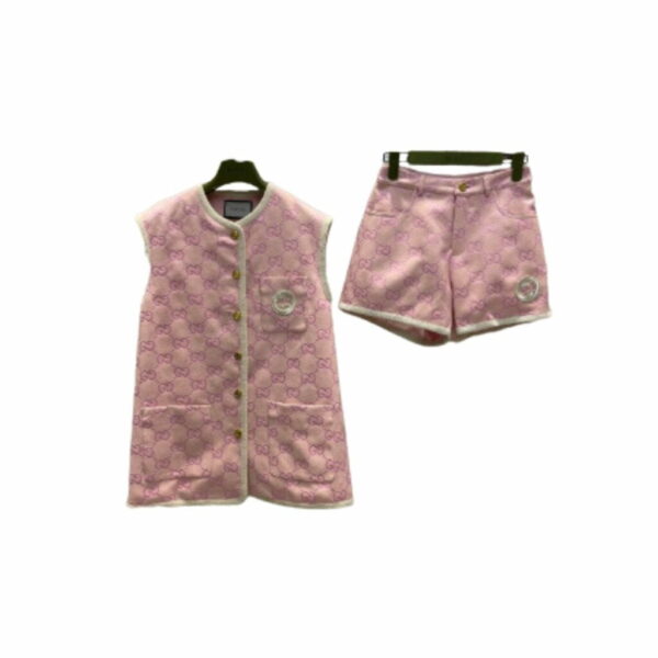 White Border Top And Shorts Pink For Women