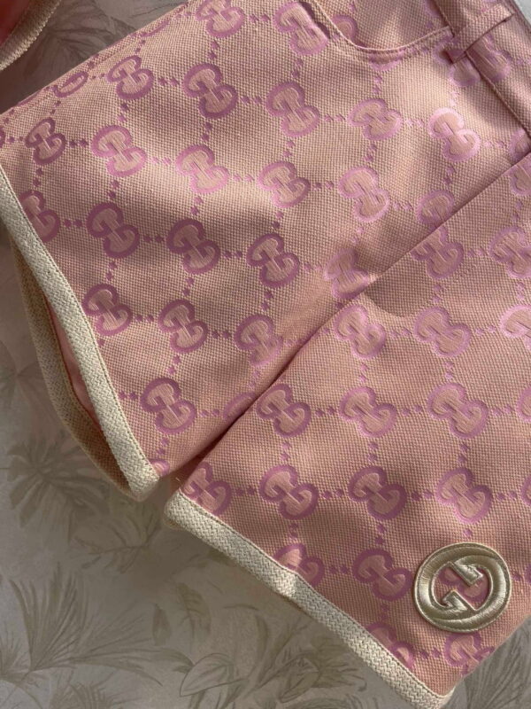 White Border Top And Shorts Pink For Women