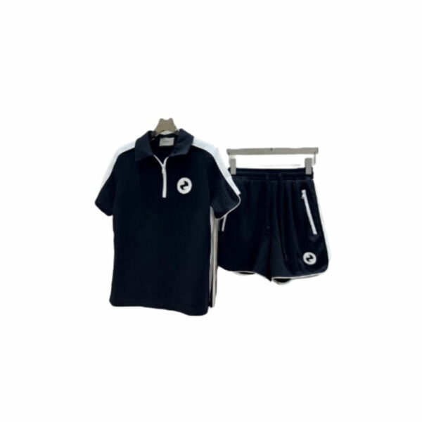 White Circle T-Shirt And Shorts Black For Women