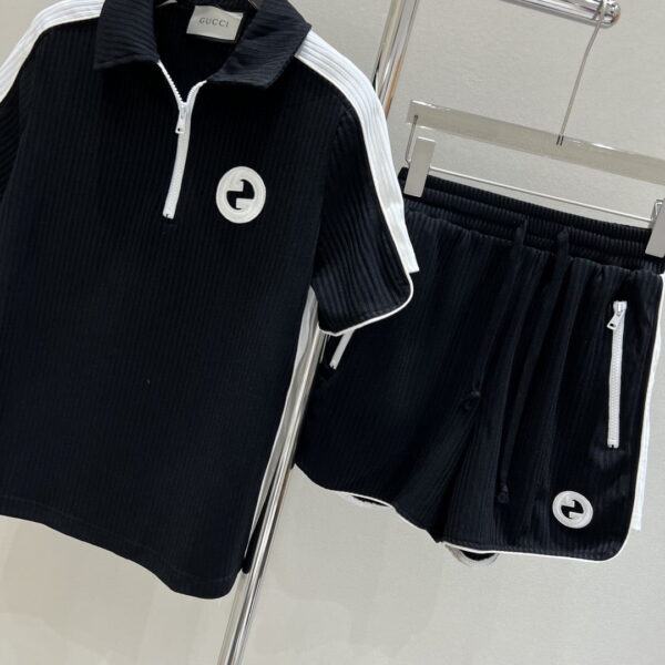 White Circle T-Shirt And Shorts Black For Women