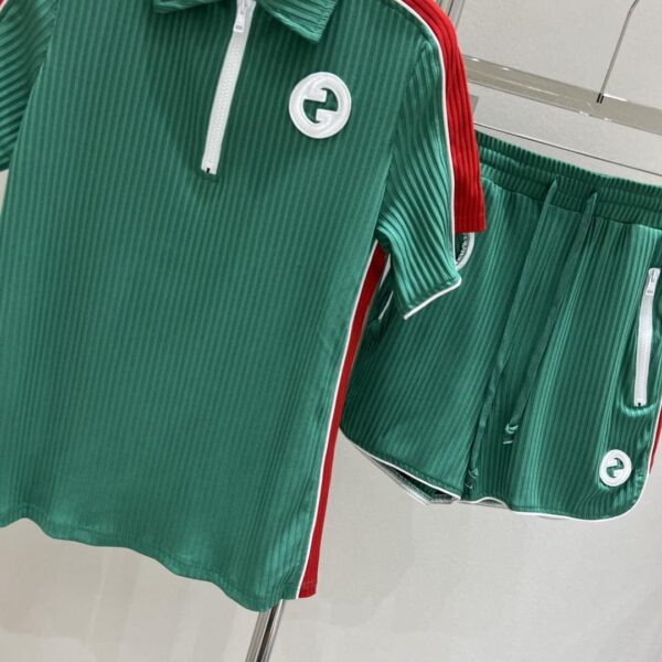 White Circle T-Shirt And Shorts Green For Women