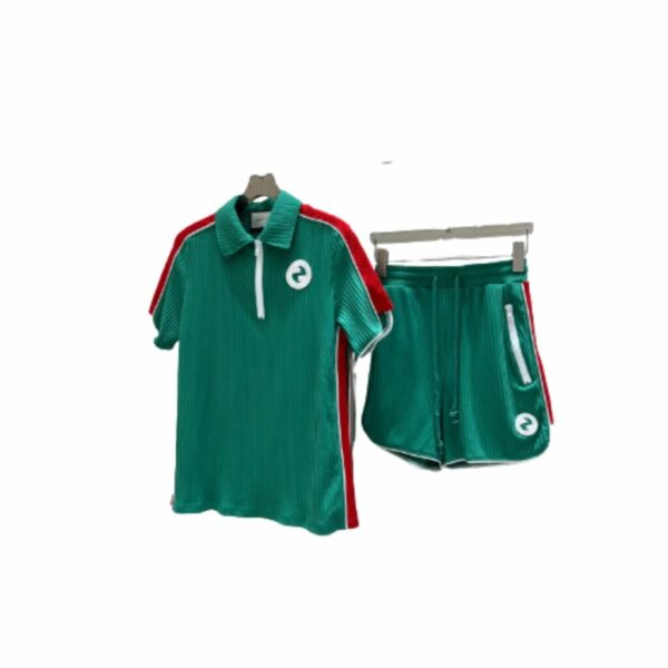 White Circle T-Shirt And Shorts Green For Women