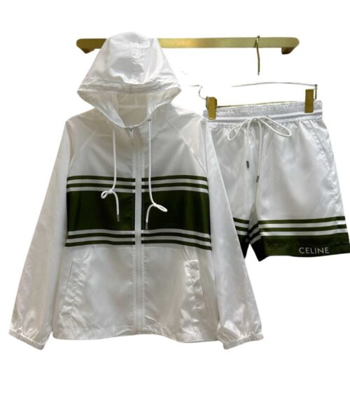 Zipper Jacket And Elastic Waist Shorts White For Women