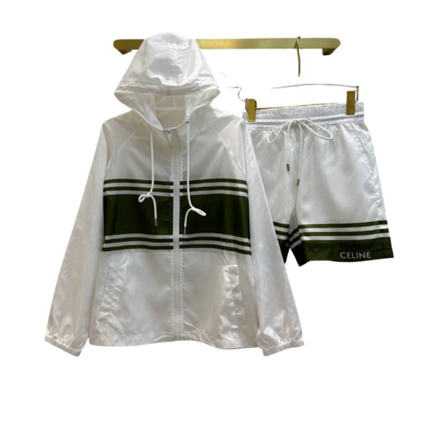 Zipper Jacket And Elastic Waist Shorts White For Women