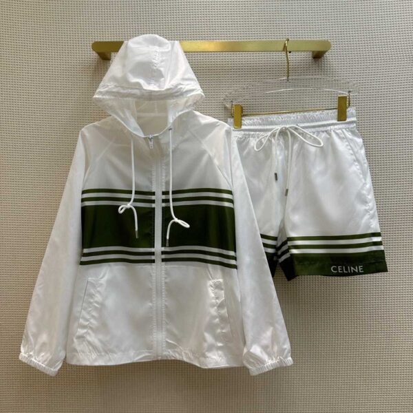 Zipper Jacket And Elastic Waist Shorts White For Women