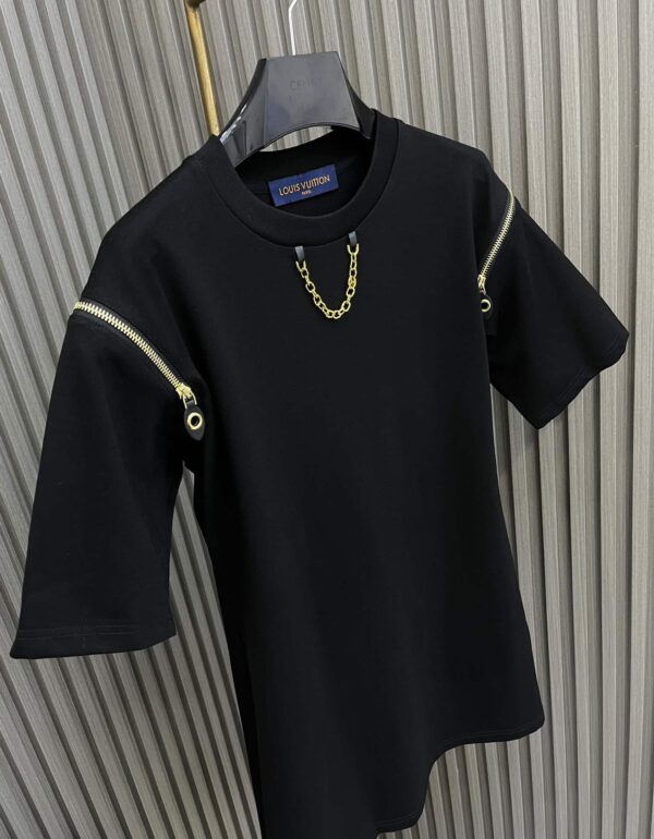 Zipper Sleeve T-Shirt Dress Black For Women
