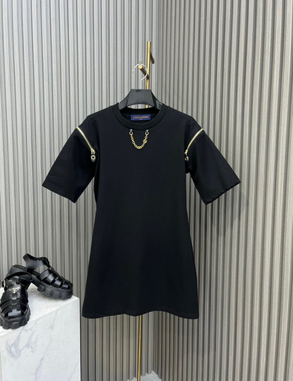 Zipper Sleeve T-Shirt Dress Black For Women