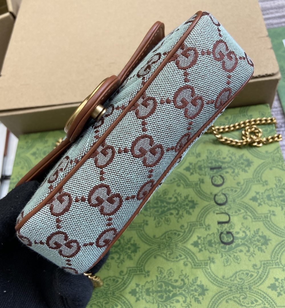 1:1 Replica GG SUPER MINI SHOULDER BAG Pale blue and brown canvas For Women 783141 FADAT 4941
