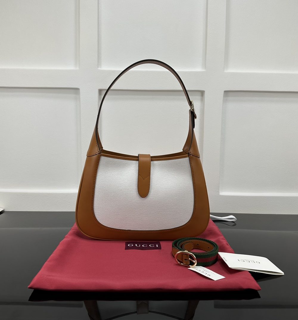 1:1 Replica Gucci Jackie Small Shoulder Bag Brown and White canvas Exclusive For Women 782849 FADGF 9041