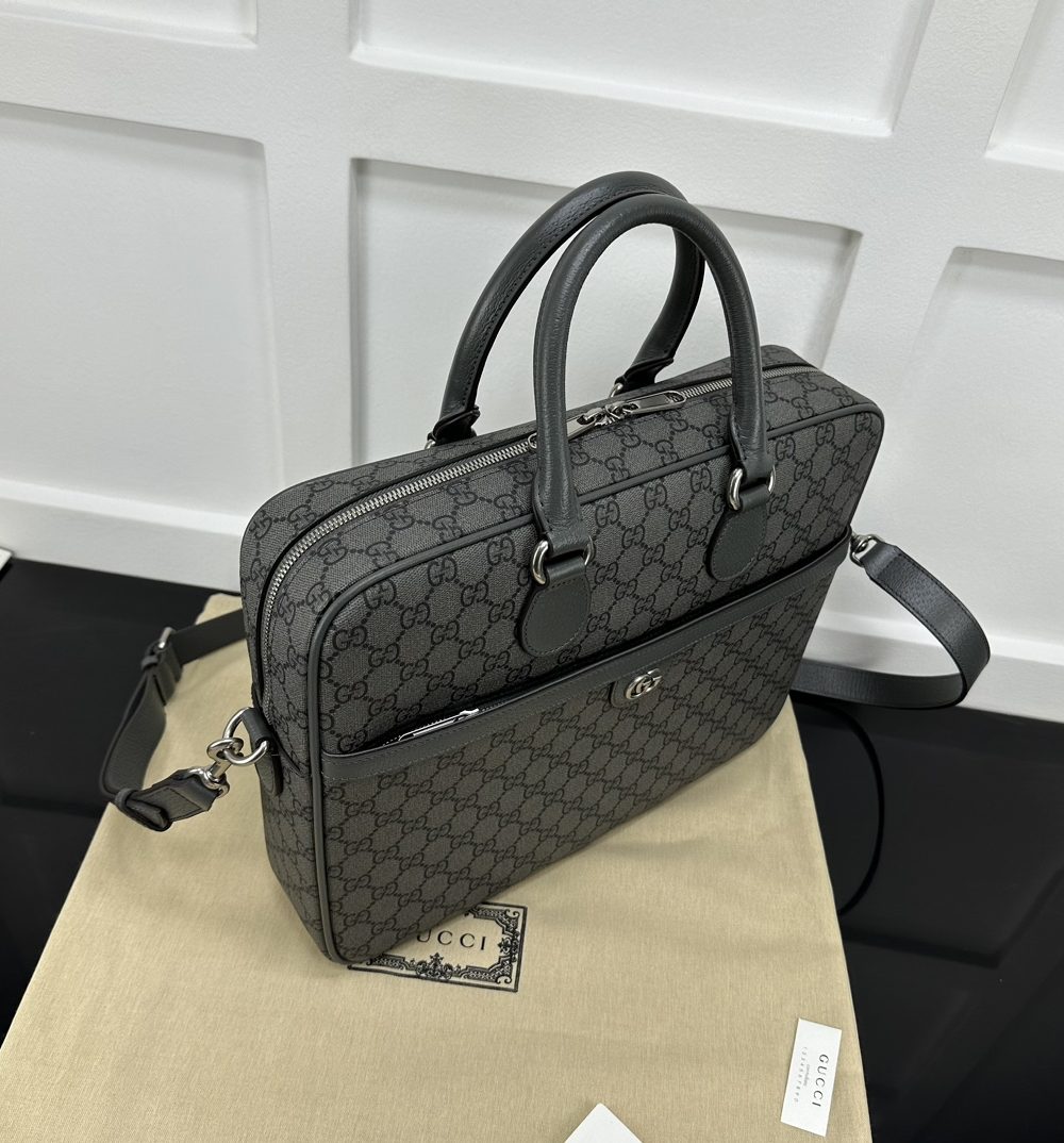1:1 Replica Ophidia Medium GG Briefcase Dark grey Exclusive For Men 792116 FACJT 1244