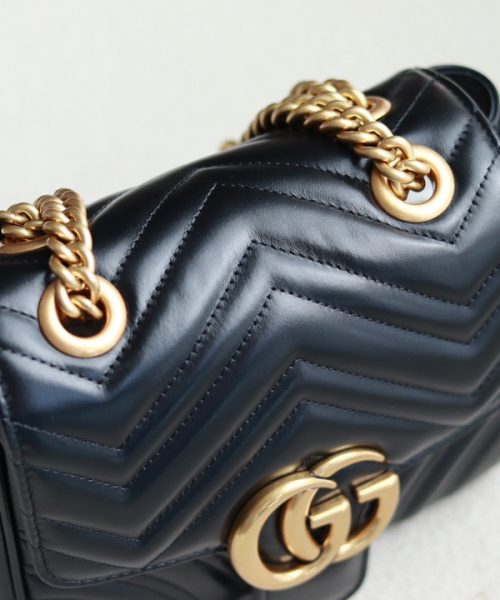 1:1 Replica GG MARMONT MINI SHOULDER BAG P Black matelassé chevron leather Exclusive For Women 739682 AABZC 1000