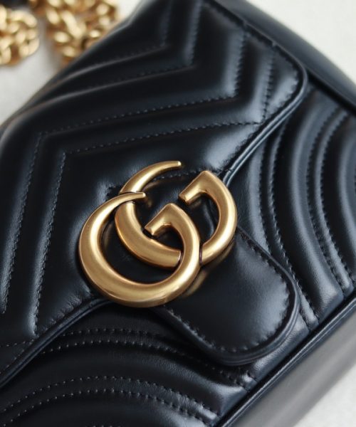 1:1 Replica GG MARMONT MINI SHOULDER BAG P Black matelassé chevron leather Exclusive For Women 739682 AABZC 1000