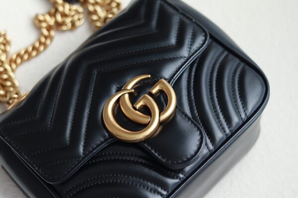 1:1 Replica GG MARMONT MINI SHOULDER BAG P Black matelassé chevron leather Exclusive For Women 739682 AABZC 1000