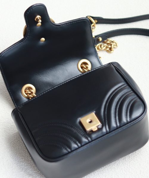 1:1 Replica GG MARMONT MINI SHOULDER BAG P Black matelassé chevron leather Exclusive For Women 739682 AABZC 1000