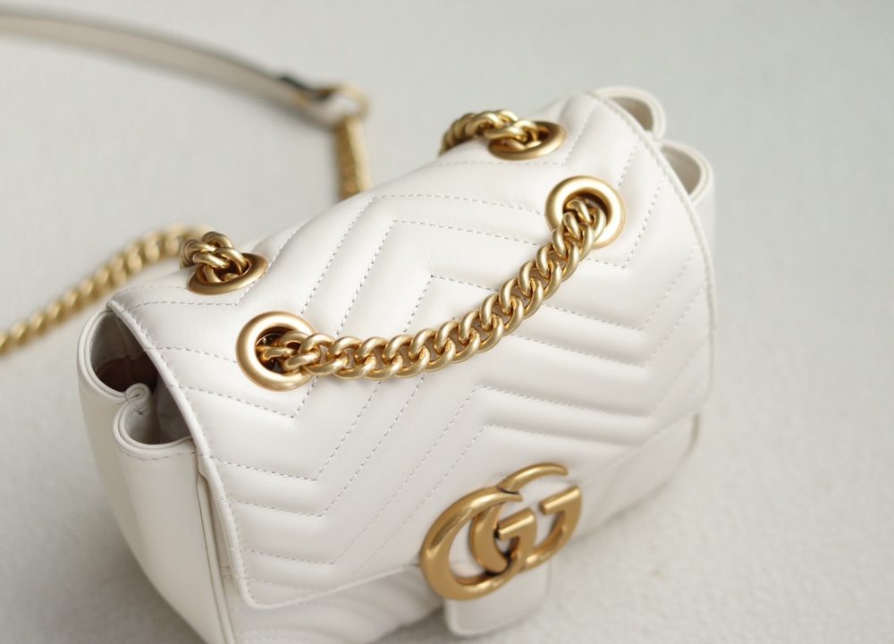 1:1 Replica GG MARMONT MINI SHOULDER BAG P White matelassé chevron leather Exclusive For Women 739682 AABZC 9022