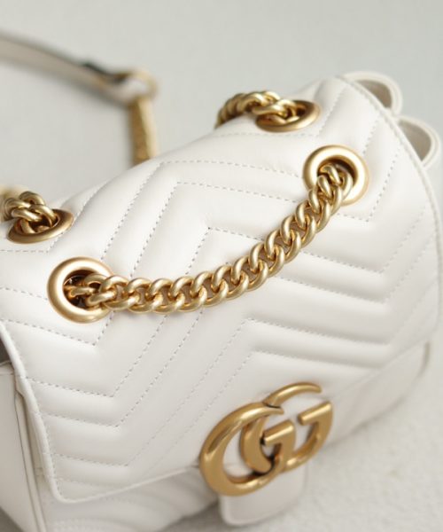 1:1 Replica GG MARMONT MINI SHOULDER BAG P White matelassé chevron leather Exclusive For Women 739682 AABZC 9022