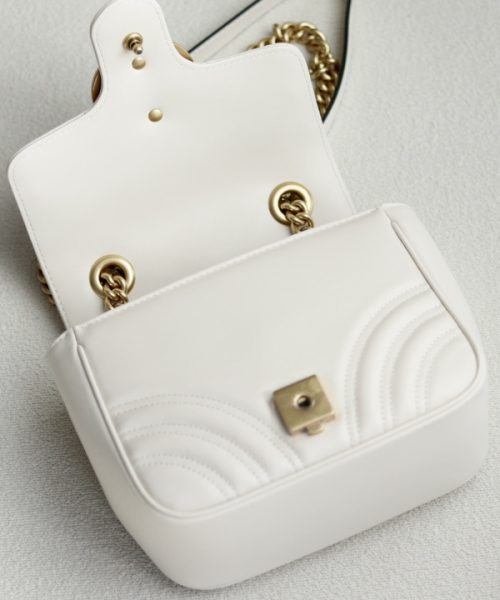 1:1 Replica GG MARMONT MINI SHOULDER BAG P White matelassé chevron leather Exclusive For Women 739682 AABZC 9022